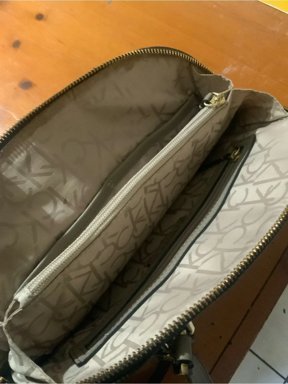 Calvin Klein Brown Logo Dome Satchel with Tan Accents